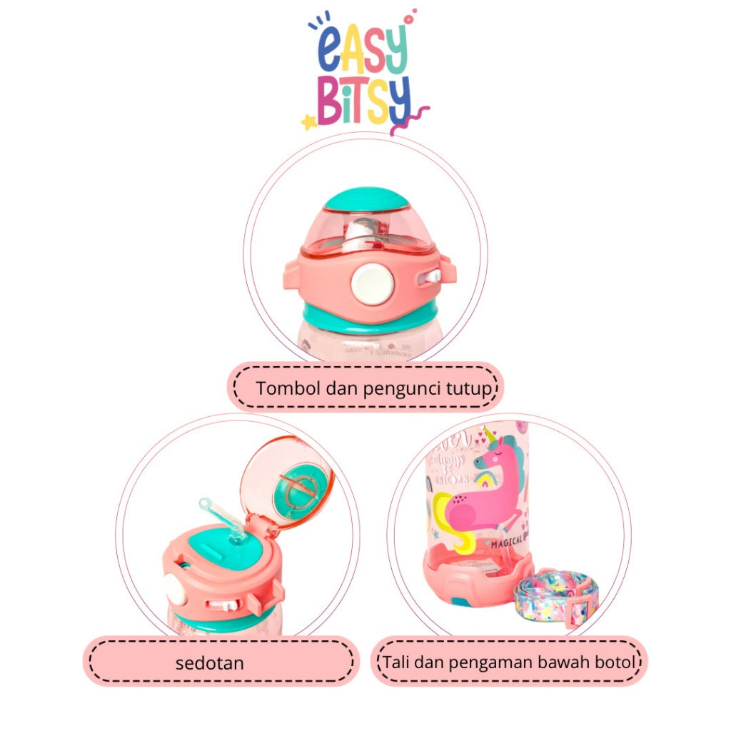 Easybitsy Botol Minum Water Bottle 650ML Anak Perempuan PAUD-SD Unicorn, Mermaid, Cat - Bunny Tidak ada merek