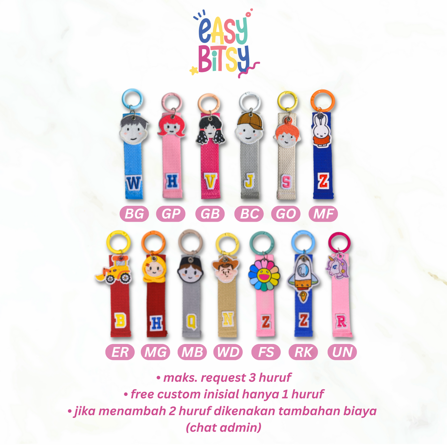 Easy Bitsy - Keychain Gantungan Tas Anak Custom Inisial Nama Tidak ada merek