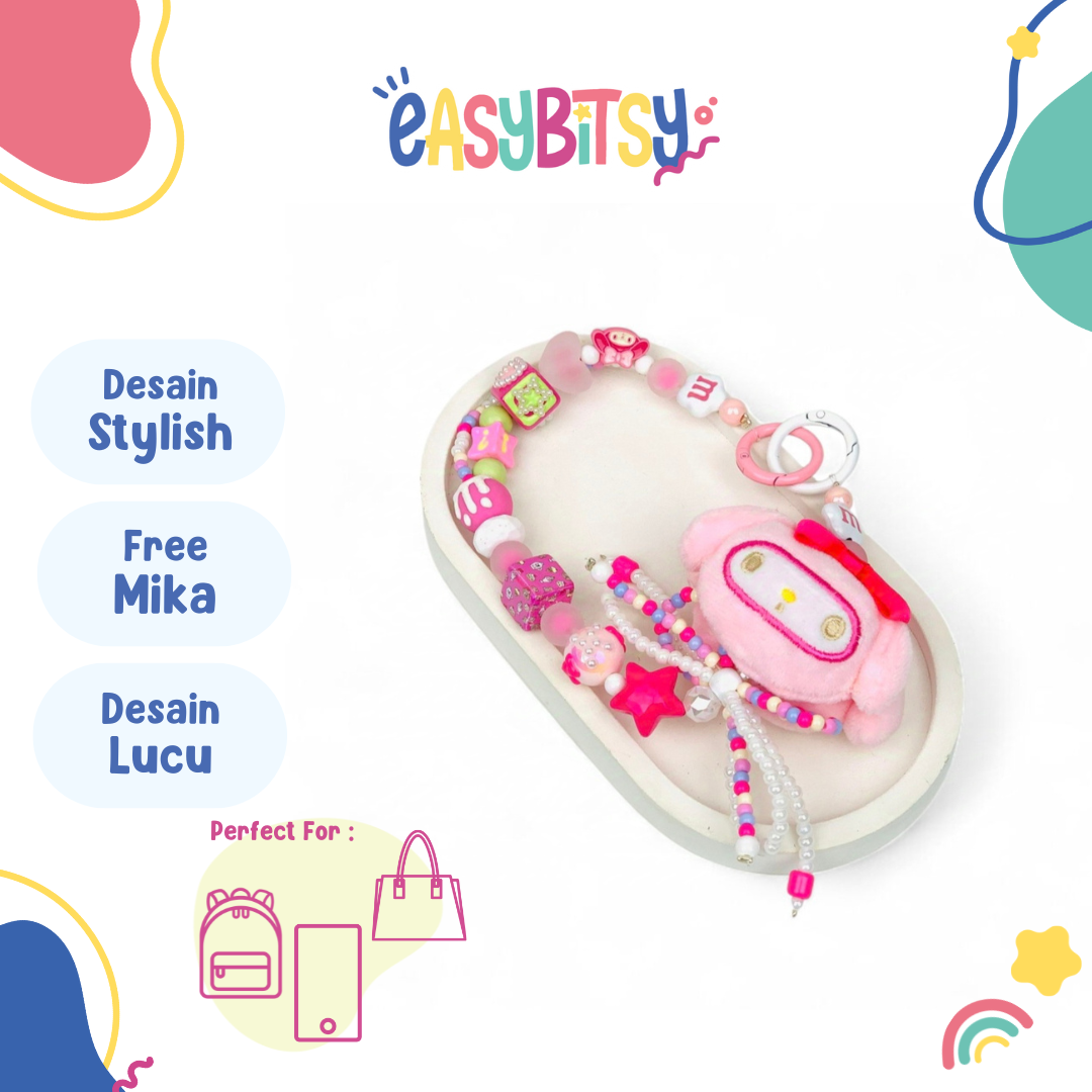 Easy Bitsy Keychain Gantungan Phone Strap Manik Manik Boneka Bulu Pitaa Tidak ada merek