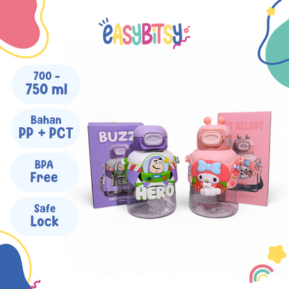 Easy Bitsy Botol Minum Water Bottle 700ML/750 ML  Sanrio Disney Characters BPA FREE - Suna Tidak ada merek