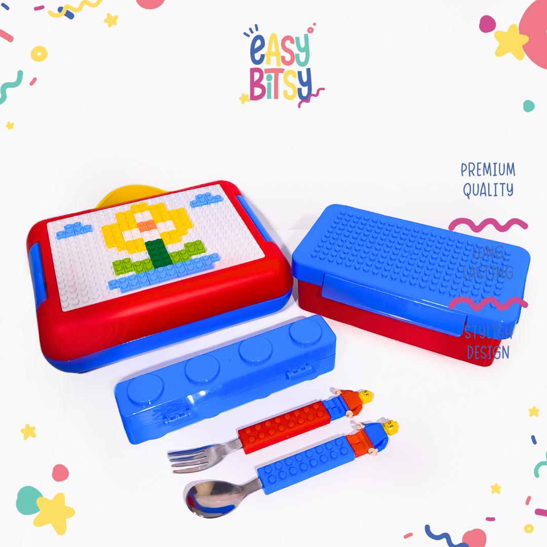 Easy Bitsy Big Block Lego Lunch Box | Sendok Garpu Motif Lego - Luffy Tidak ada merek
