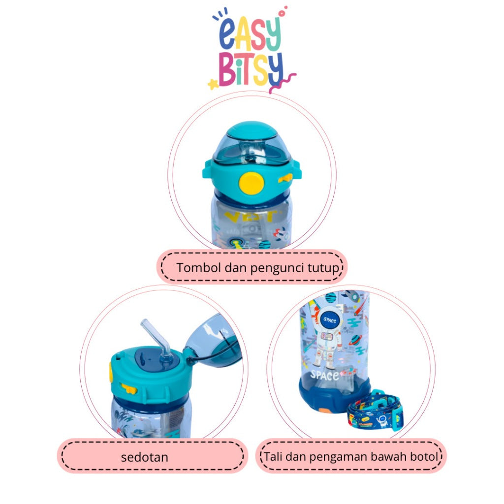 Easybitsy Botol Minum Water Bottle 650ML Anak Laki-Laki PAUD-SD Astronot, Dino, Monster, Shark, Soccer - Bunny