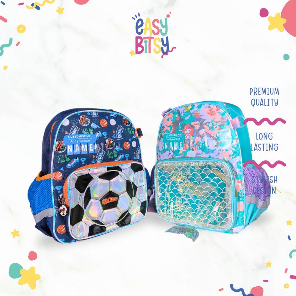 Easybitsy Tas Ransel Backpack Sekolah Anak Laki-Laki Perempuan TK-SD Soccer, Dino, Mermaid, Unicorn, Cat - Russel Name Tidak ada merek