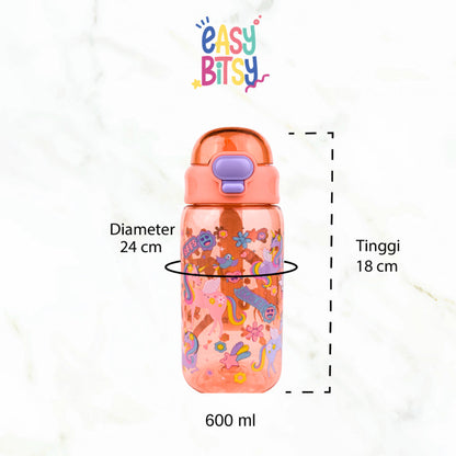 Easybitsy Botol Minum Water Bottle 600ML Anak Laki-laki Perempuan PAUD-SD Astronot, Dino, Mermaid, Unicorn - George Tidak ada merek