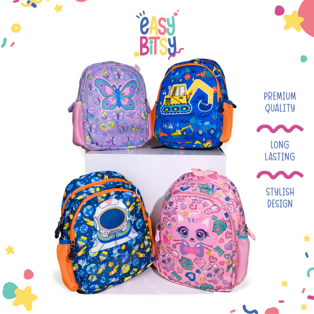 Easy Bitsy Tas Ransel Backpack Anak Laki-Laki Perempuan TK-SD Astronot, Transportasi, Dino Cat, Butterfly, Unicorn - Ola Tidak ada merek