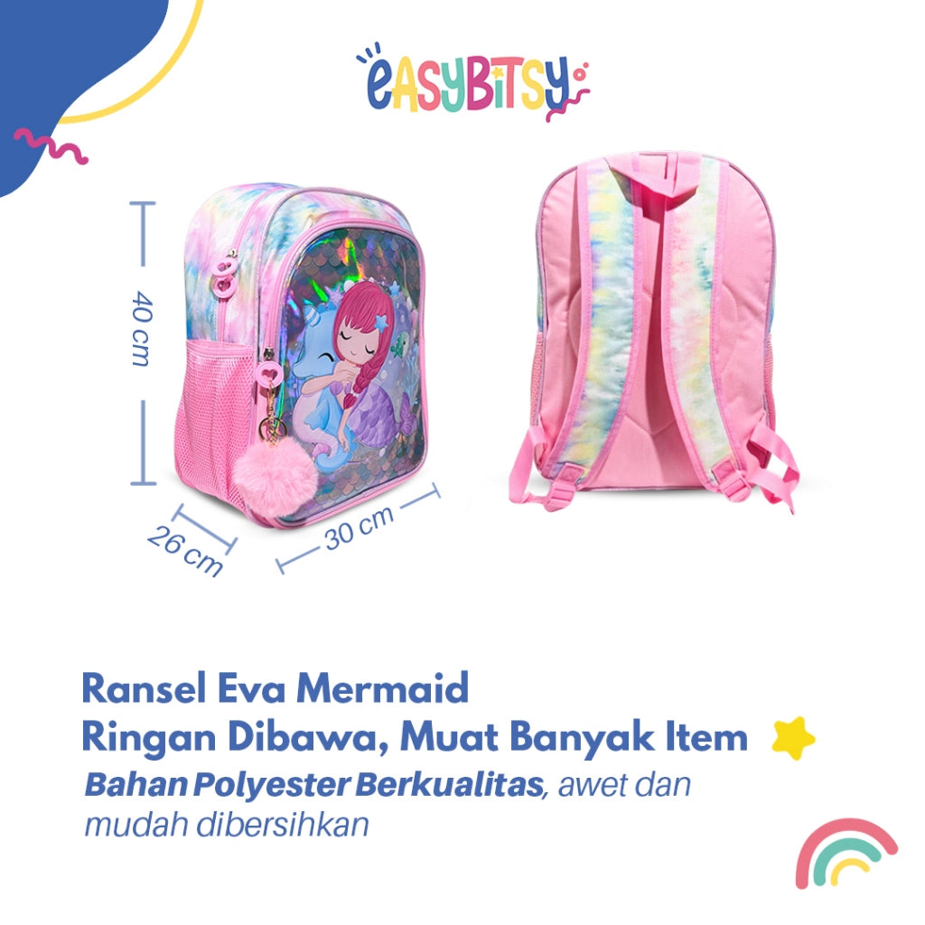 Easy Bitsy Tas Ransel Backpack 2in1 Anak Perempuan SD Mermaid, Ekor Mermaid, Unicorn - Eva Tidak ada merek